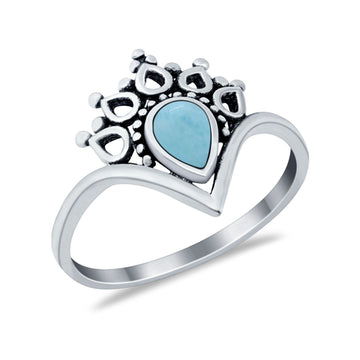 Chevron Midi Thumb Ring Band Pear Round Simulated Larimar CZ 925 Sterling Silver